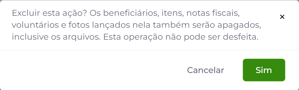 Confirmação da exclusão.