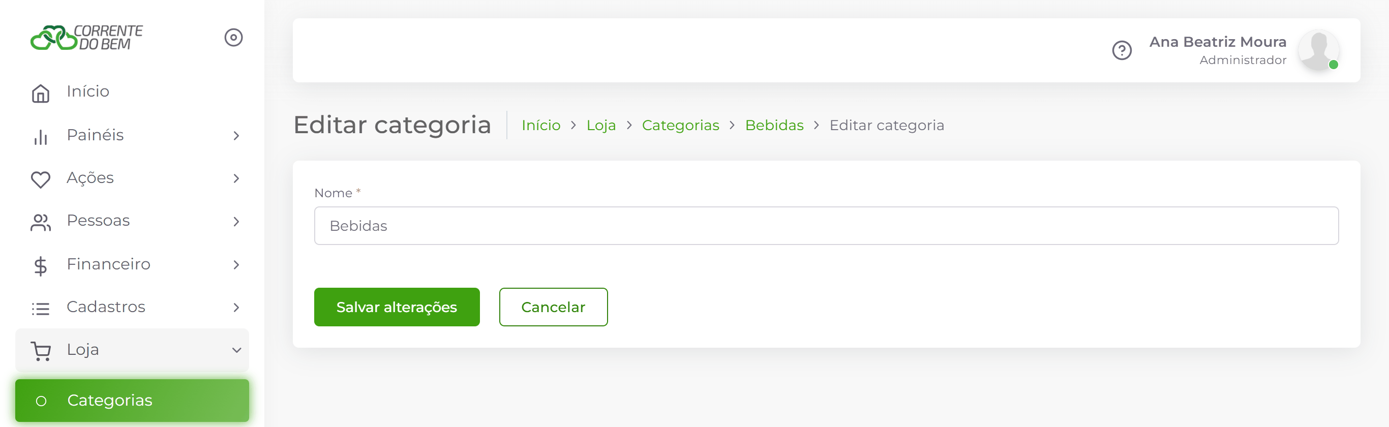 Renomear a categoria.