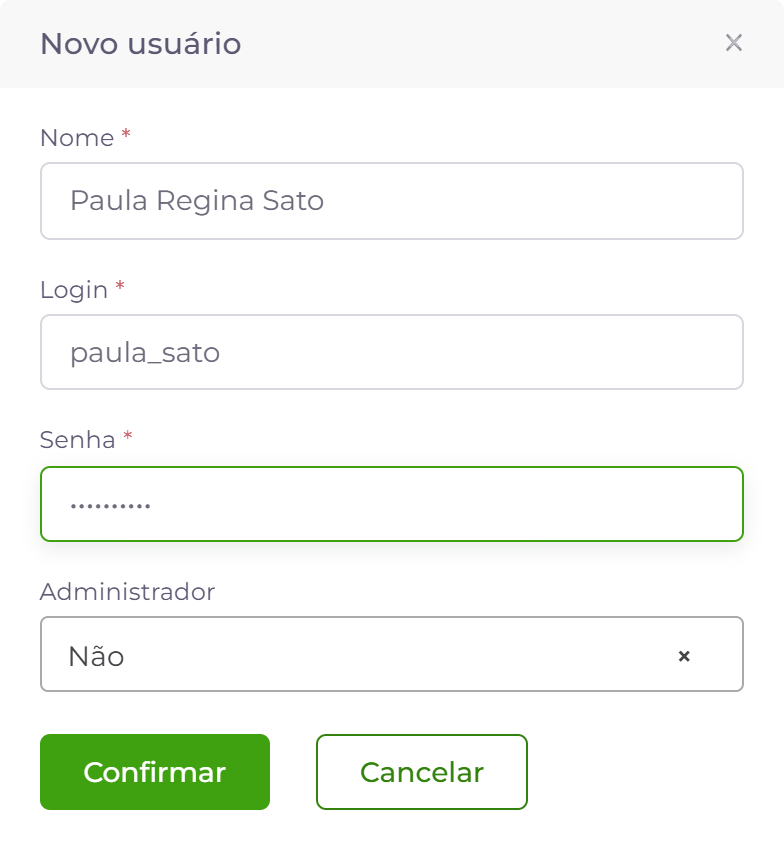 Novo usuário.